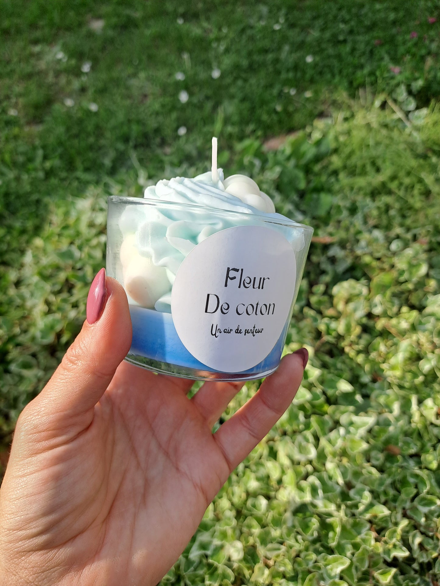 Bougie Fleur Coton (bleu)